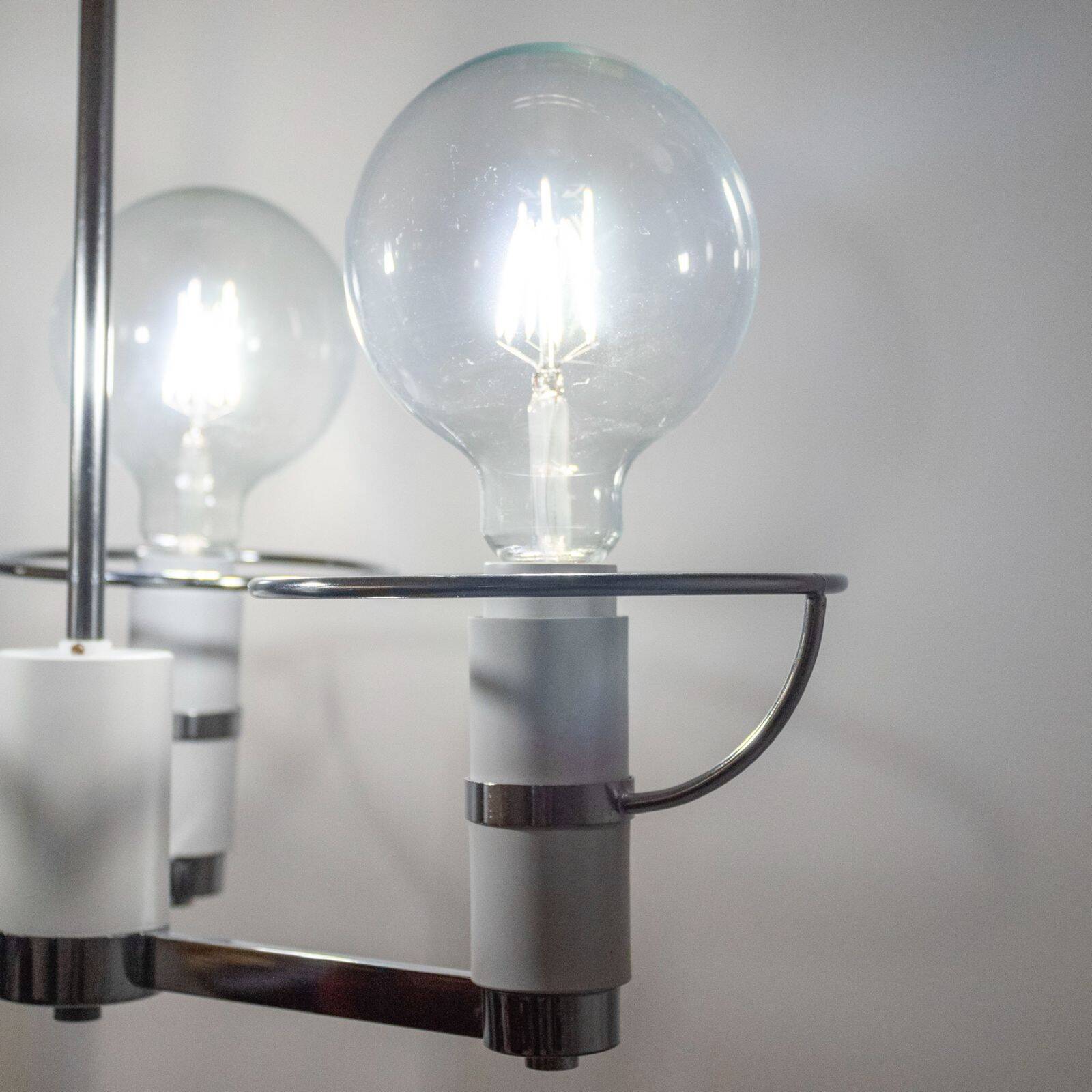 Space Age Three Lights Chromed Chandelier, Italy 1970s