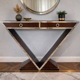 Console design 20th century, 2 drawers, walnut.