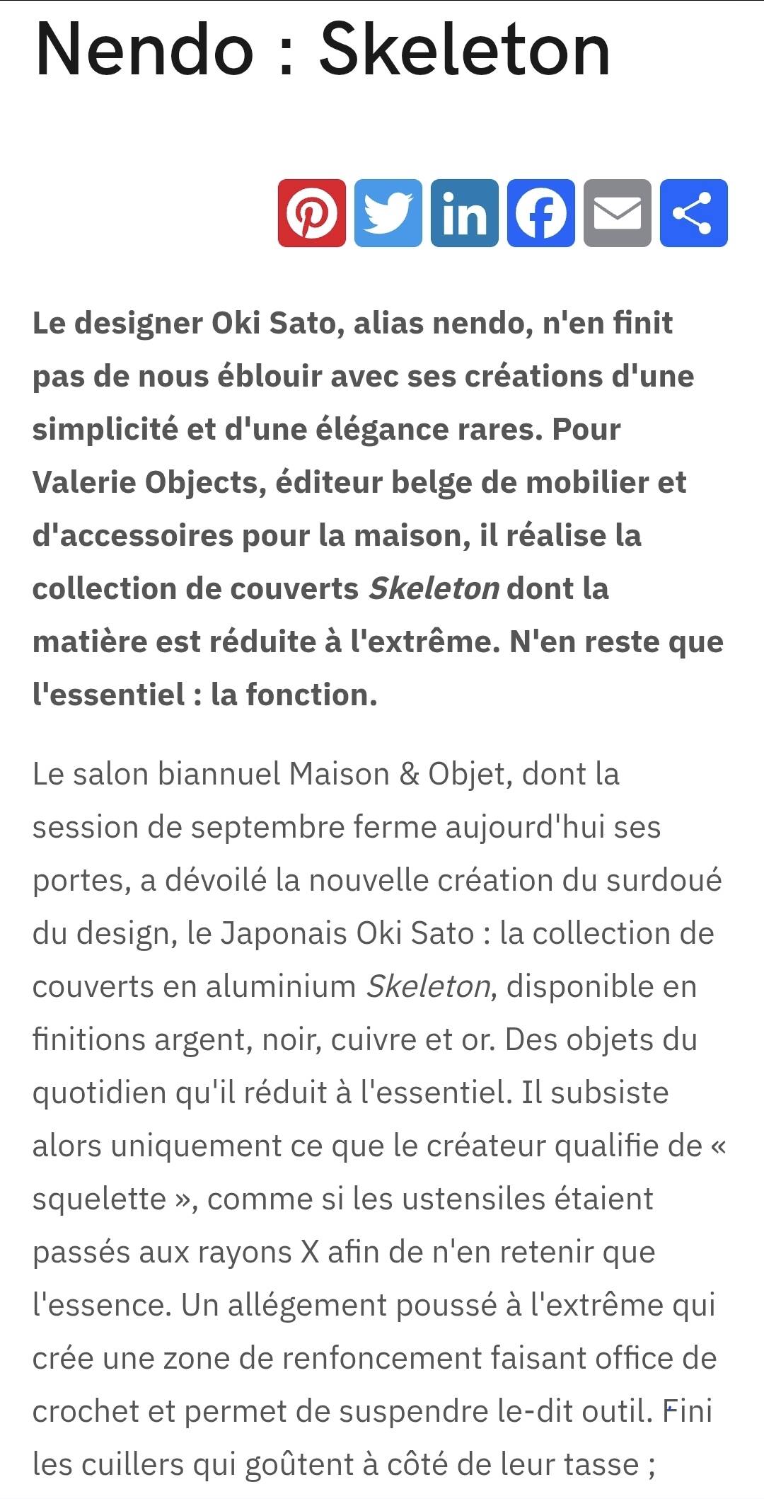 Ménagère inox noir Nendo designer japonais