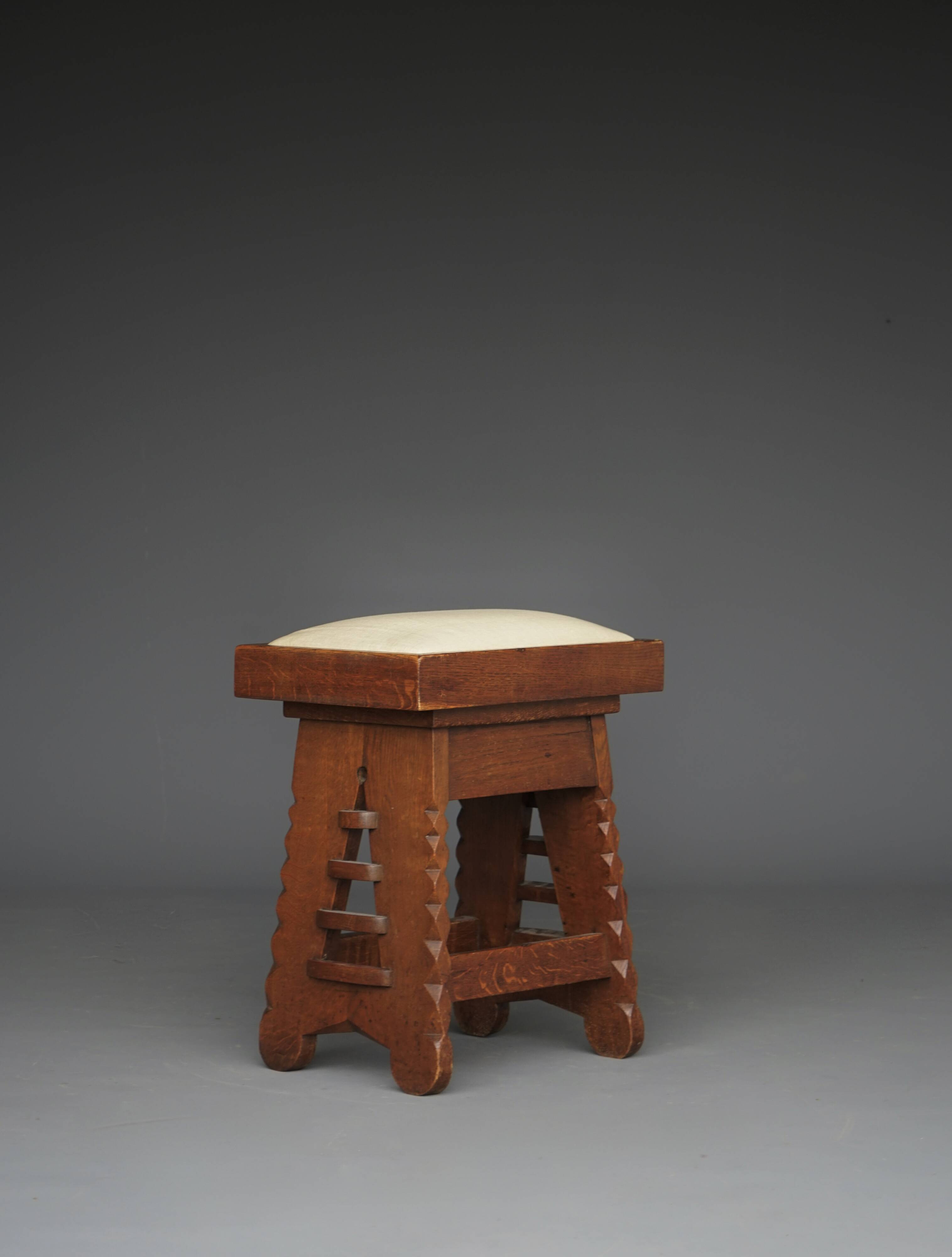 Oak Stool in the manner of architect CJ Blaauw, Amsterdam School /Art Deco