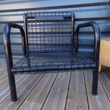 Duo of black armchairs "grilling" metal