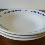 Hollow plates in earthenware Lustucru décor vintage checkerboard blue tiles