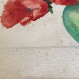 Tableau ancien, nature morte aux coquelicots, années 60