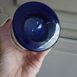 White and blue blown glass carafe