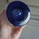White and blue blown glass carafe