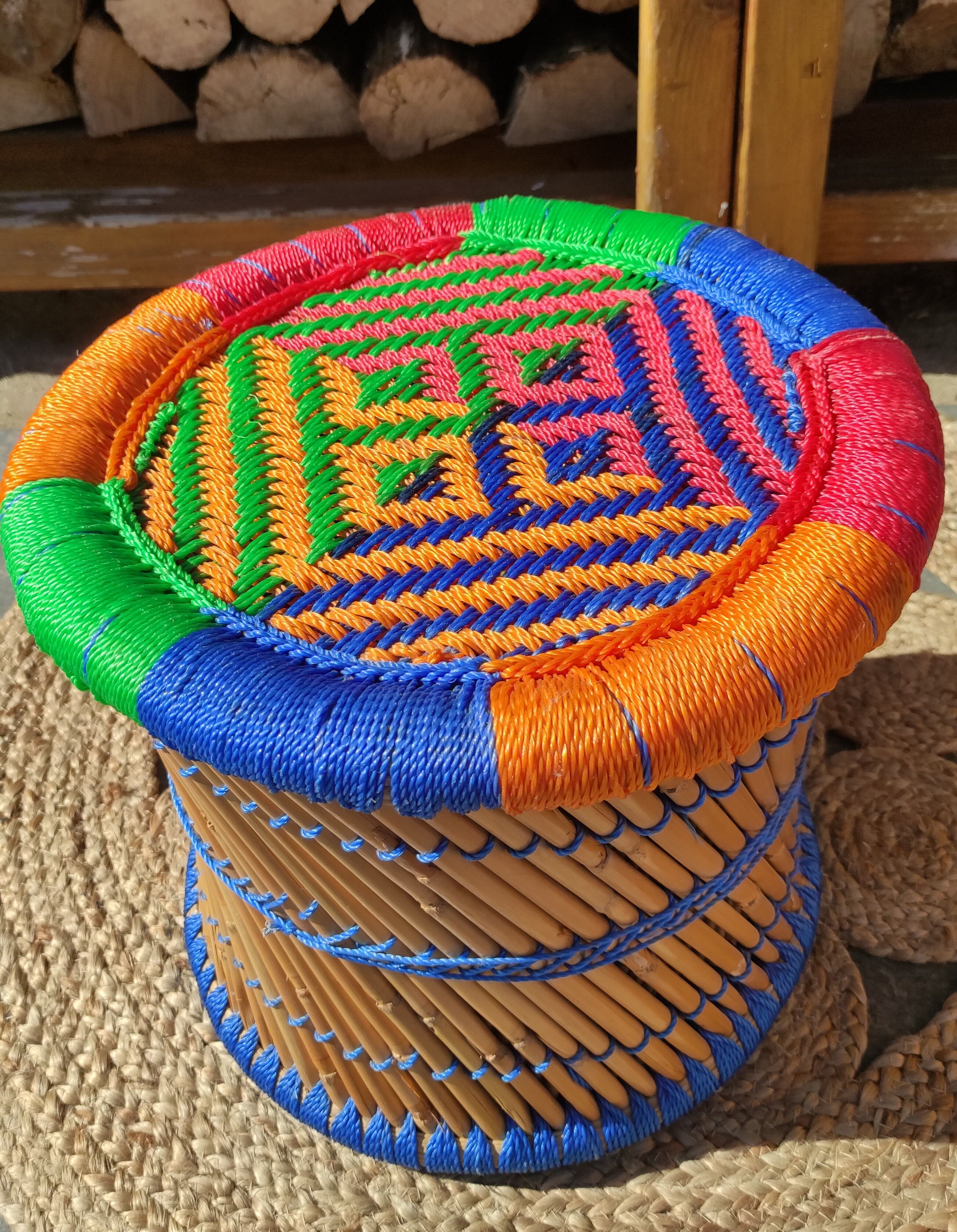 Bamboo stool and ethnic and bohemian rope