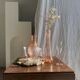 Large pink glass bud vase, H37 D18A