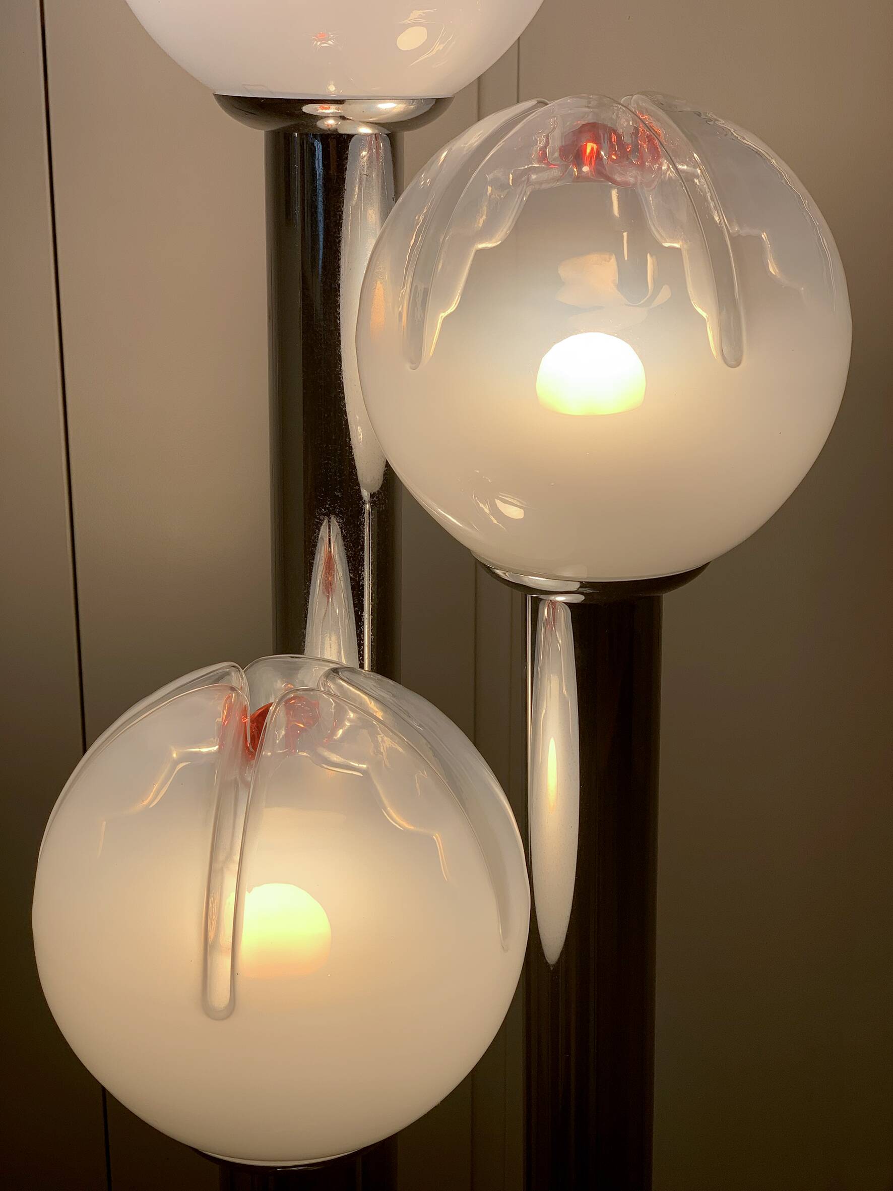 Mazzega chrome and Murano glass floor lamp, 1970s