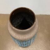 Large blue ceramic mid-century modern vase with graphic pattern