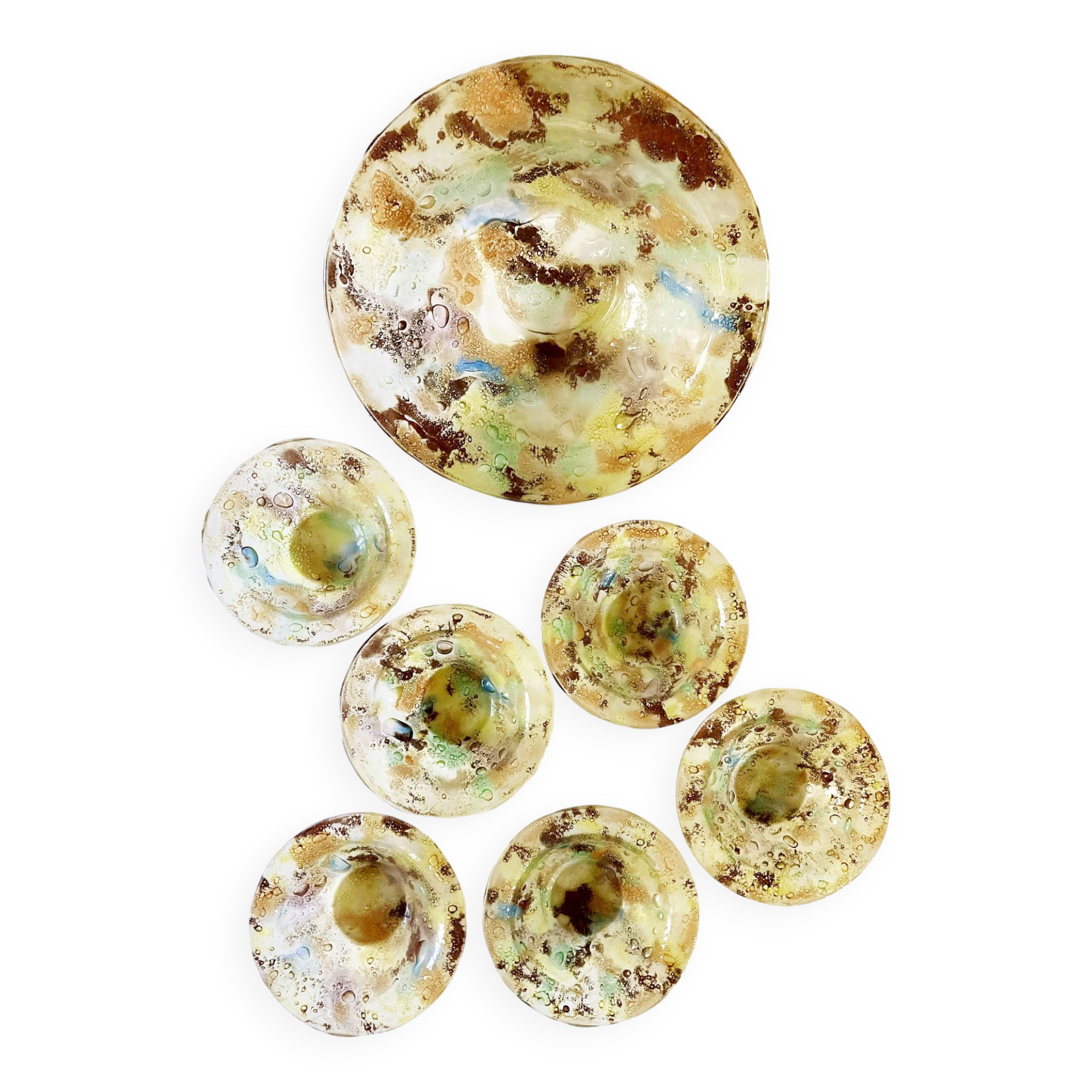 Salad bowl and 6 bowls in artisanal glass