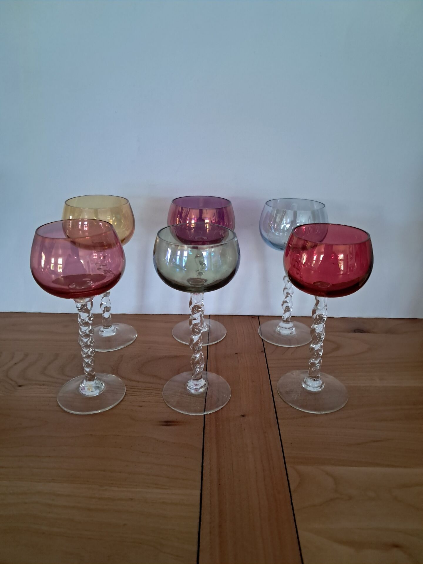6 verres Arlequin en verre soufflé, années 60