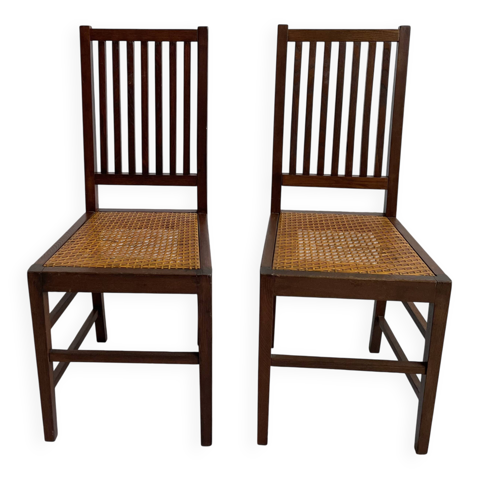 Set of 2 Oak and Cane Chairs by Hans Vollmer for Prag-Rudniker Wickerwork