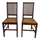 Set of 2 Oak and Cane Chairs by Hans Vollmer for Prag-Rudniker Wickerwork