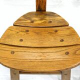 French Modern 3-Legged Chairs & Table in Solid Oak, 1970s