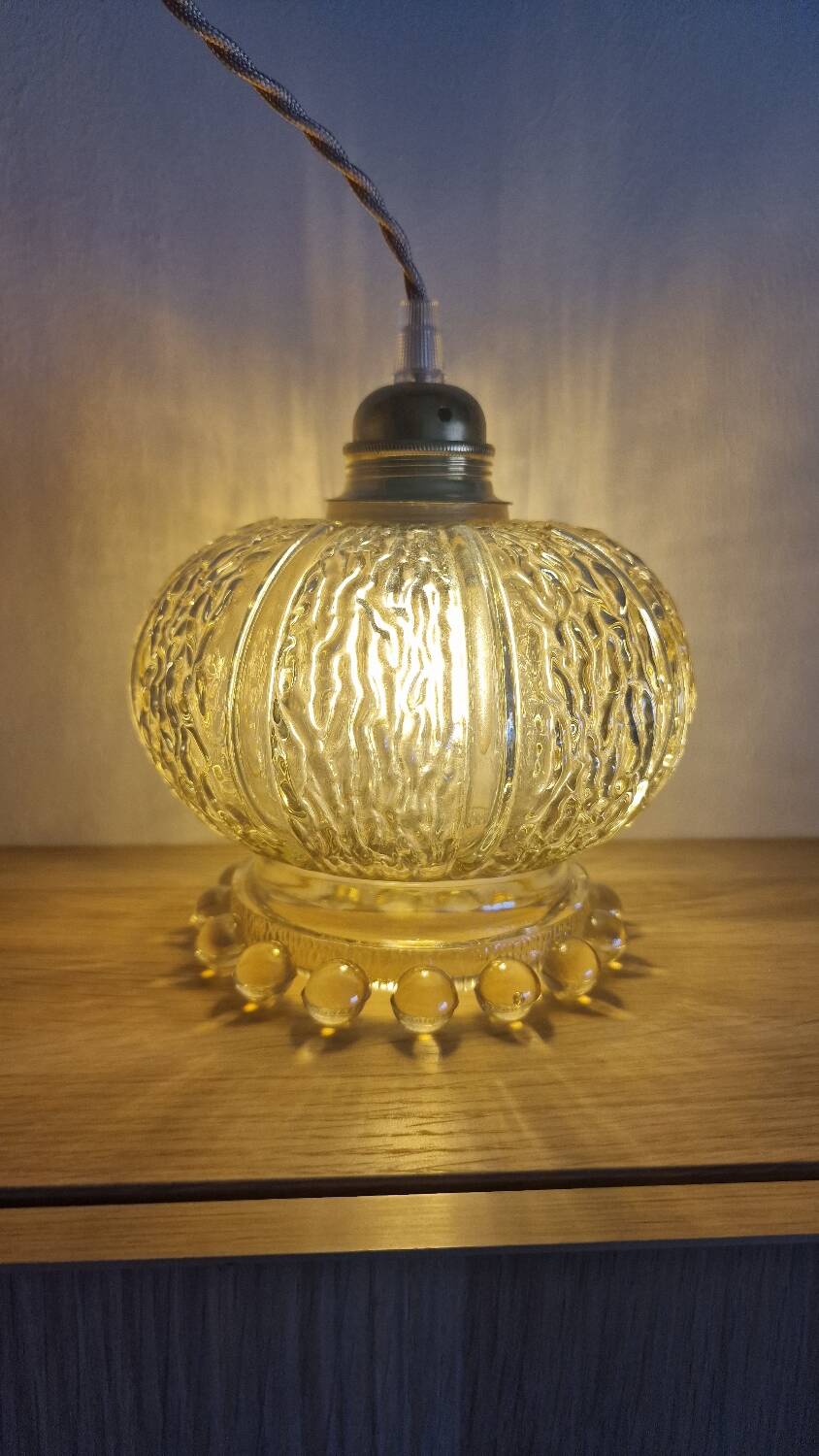 Textured amber pendant or portable lamp with pearl base