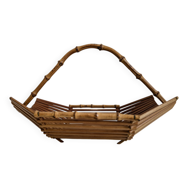 Corbeille à fruits en bois et bambou vintage