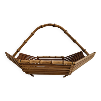 Corbeille à fruits en bois et bambou vintage