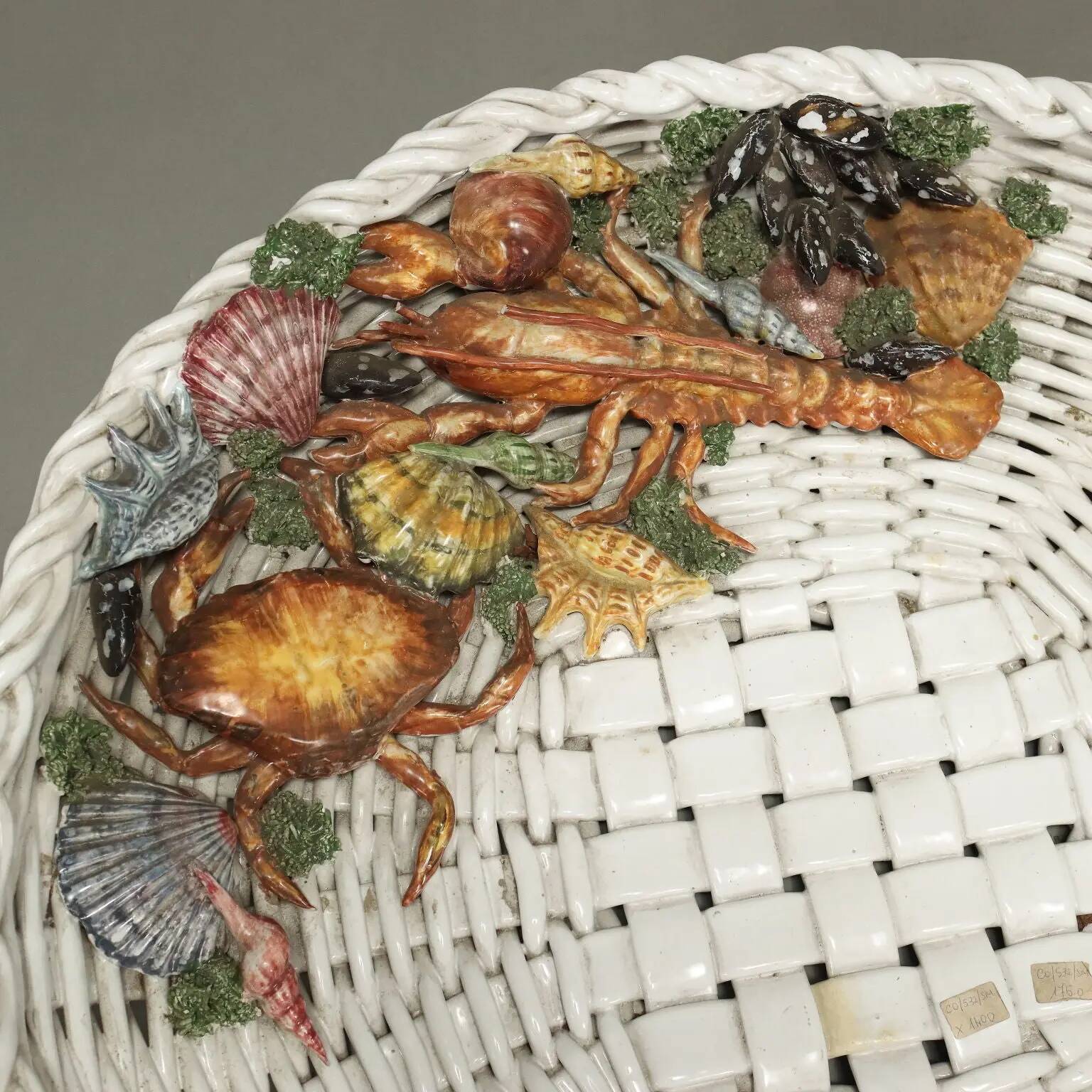 Vintage 1990s ceramic fruit basket by Man. Castellan, Italy.