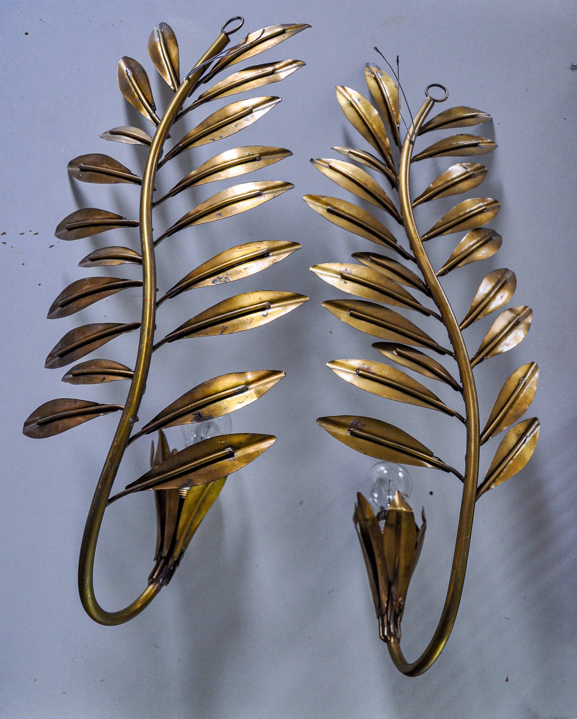 Pair of golden floral sconces by Ferro Arte, Spain, 1980