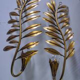 Pair of golden floral sconces by Ferro Arte, Spain, 1980