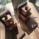 Set of 2 vintage wooden cube and olive bookends