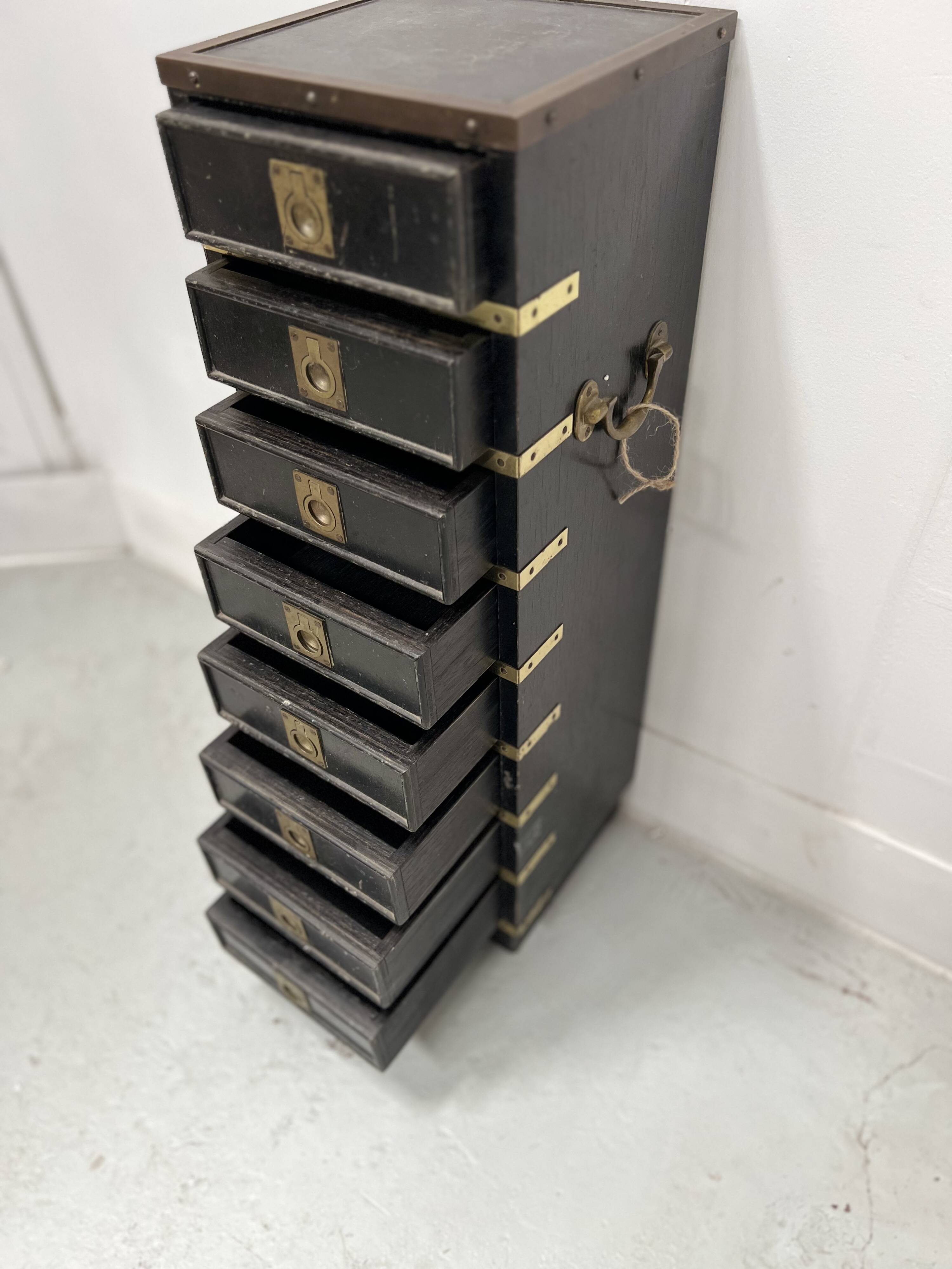 20th Century Black Wooden Cabinet with Eight Small Drawers