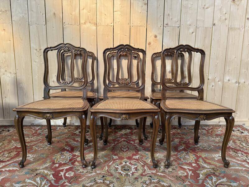 Suite de 6 chaises cannées de style Vénitiennes - Louis XV