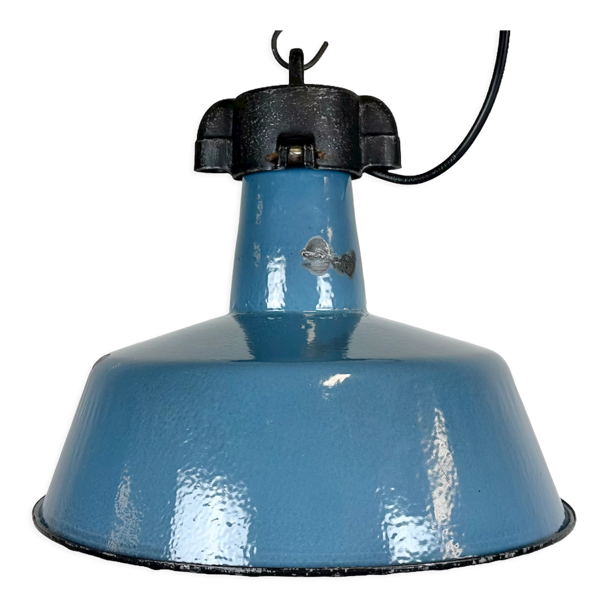 Industrial Blue Enamel Factory Lamp with Cast Iron Top, 1960s