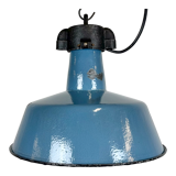 Industrial Blue Enamel Factory Lamp with Cast Iron Top, 1960s