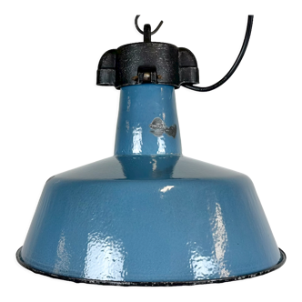 Industrial Blue Enamel Factory Lamp with Cast Iron Top, 1960s