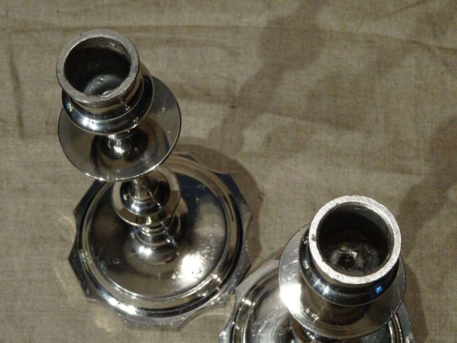 Pair of old torches candle holders in nickel-plated regulator