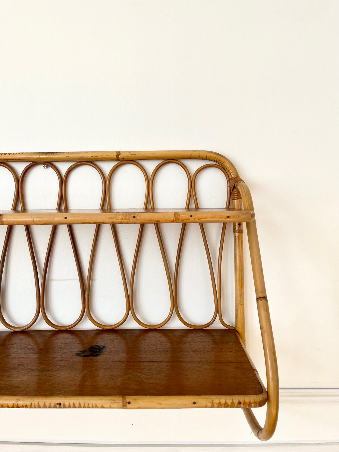 Vintage rattan wall shelf