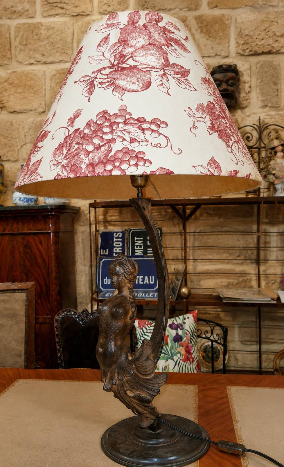 Large Art Nouveau Lamp with Female Figure in Patinated Cast Iron Early 20th Century