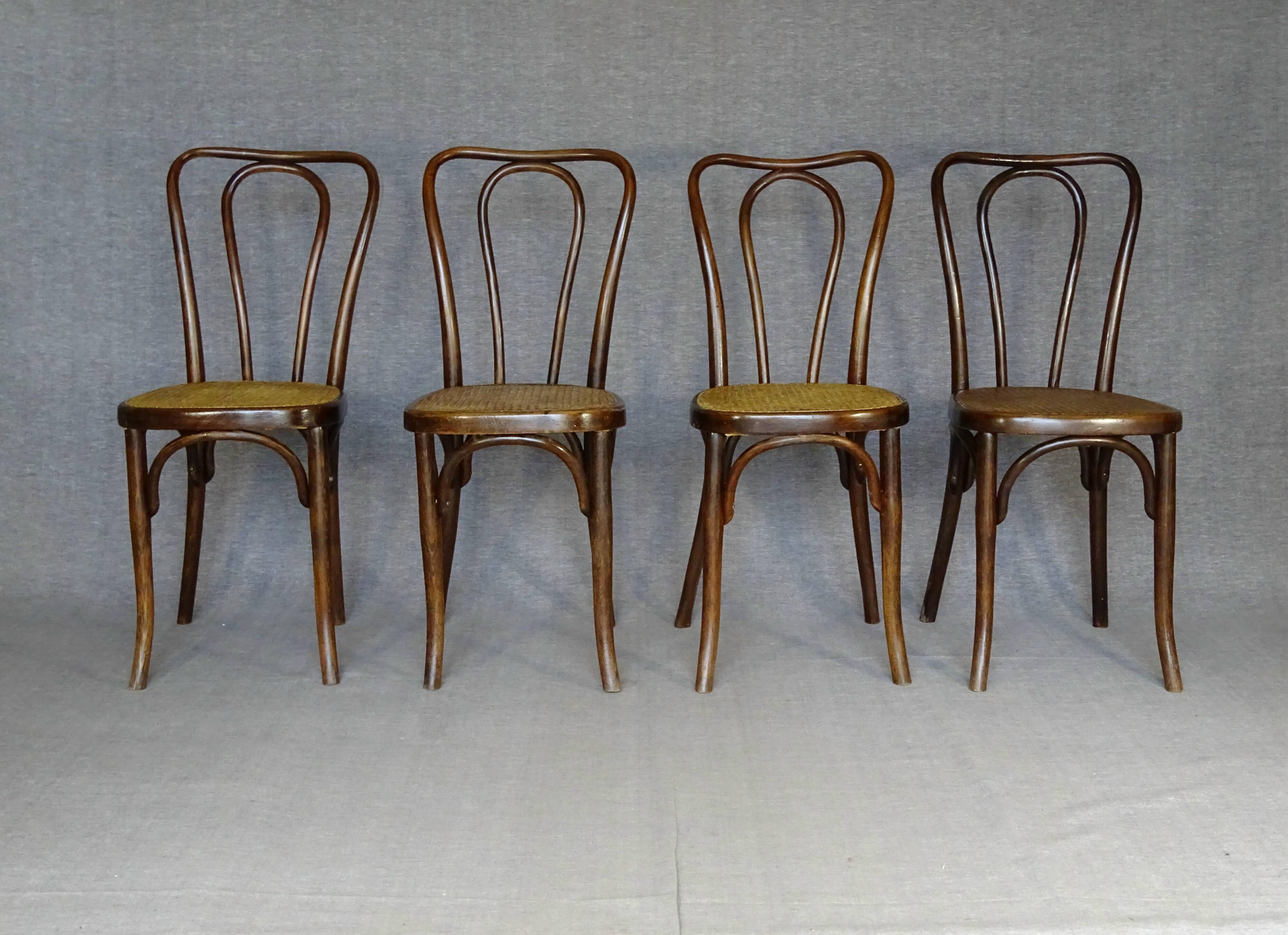 4 Thonet Mundus N°A 48 caned bistro chairs 1930