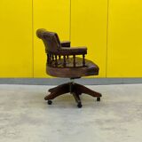 Vintage Chesterfield Revolving Captain's Chair with Brow Leather Upholstery