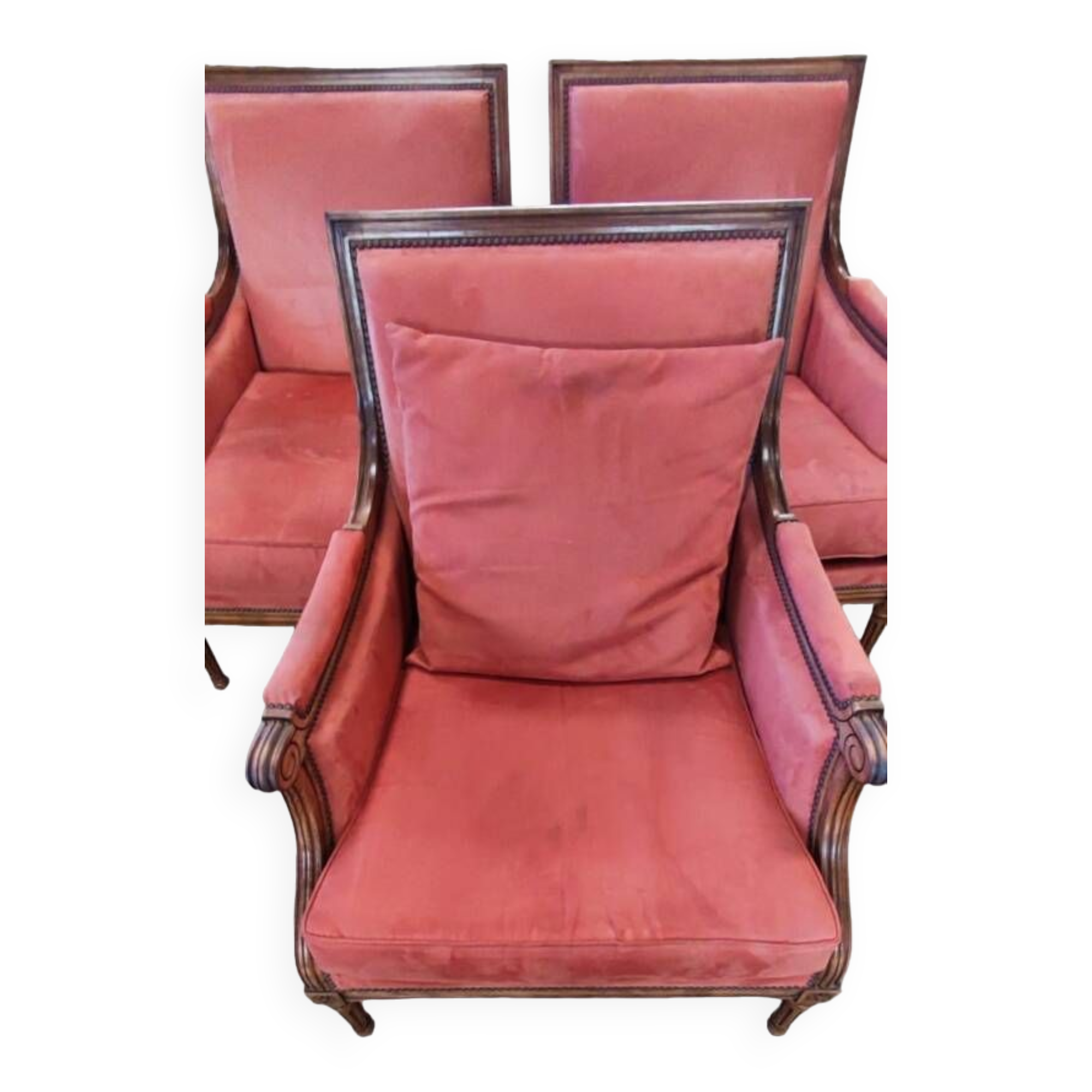 Vintage Louis XVI style armchairs by designer Pierre Counot Blandin in good condition. Wooden frame