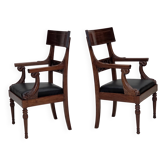 1920-30s, set of 2 armchairs, design after Georges Jacob, carved teak wood.
