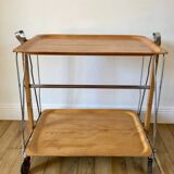 Metal trolley in beech wood and metal upright from the 60s