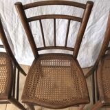 set of 4 bistro chairs in turned wood and canework stamped early 20th century