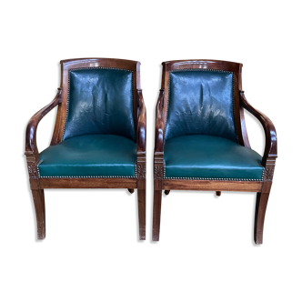 Pair of Empire armchairs - Mahogany and leather restoration