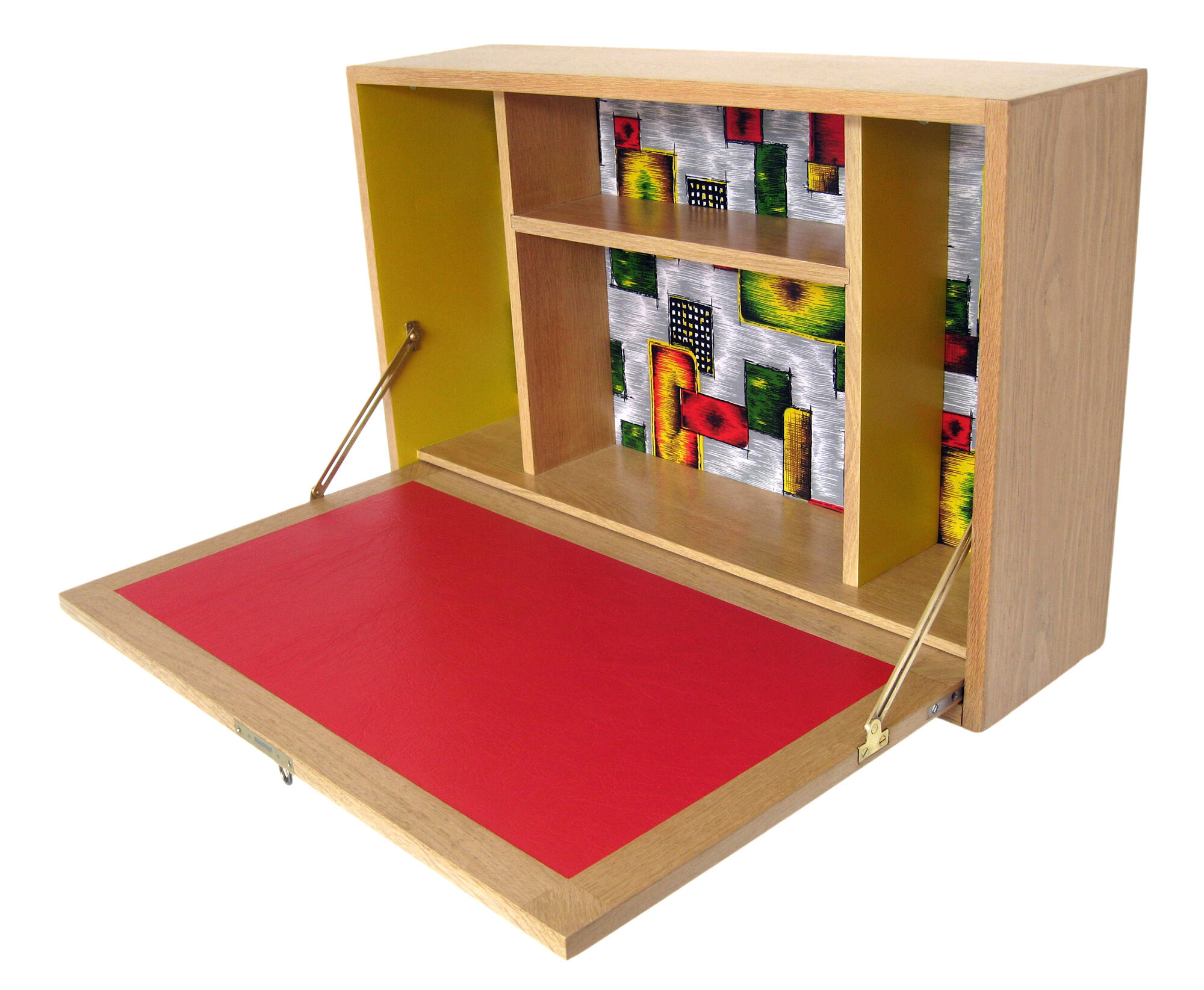 Wall secretary in vintage varnished oak 1950s