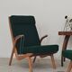 Paire de fauteuils ULUV bois et tissu vert bouclette