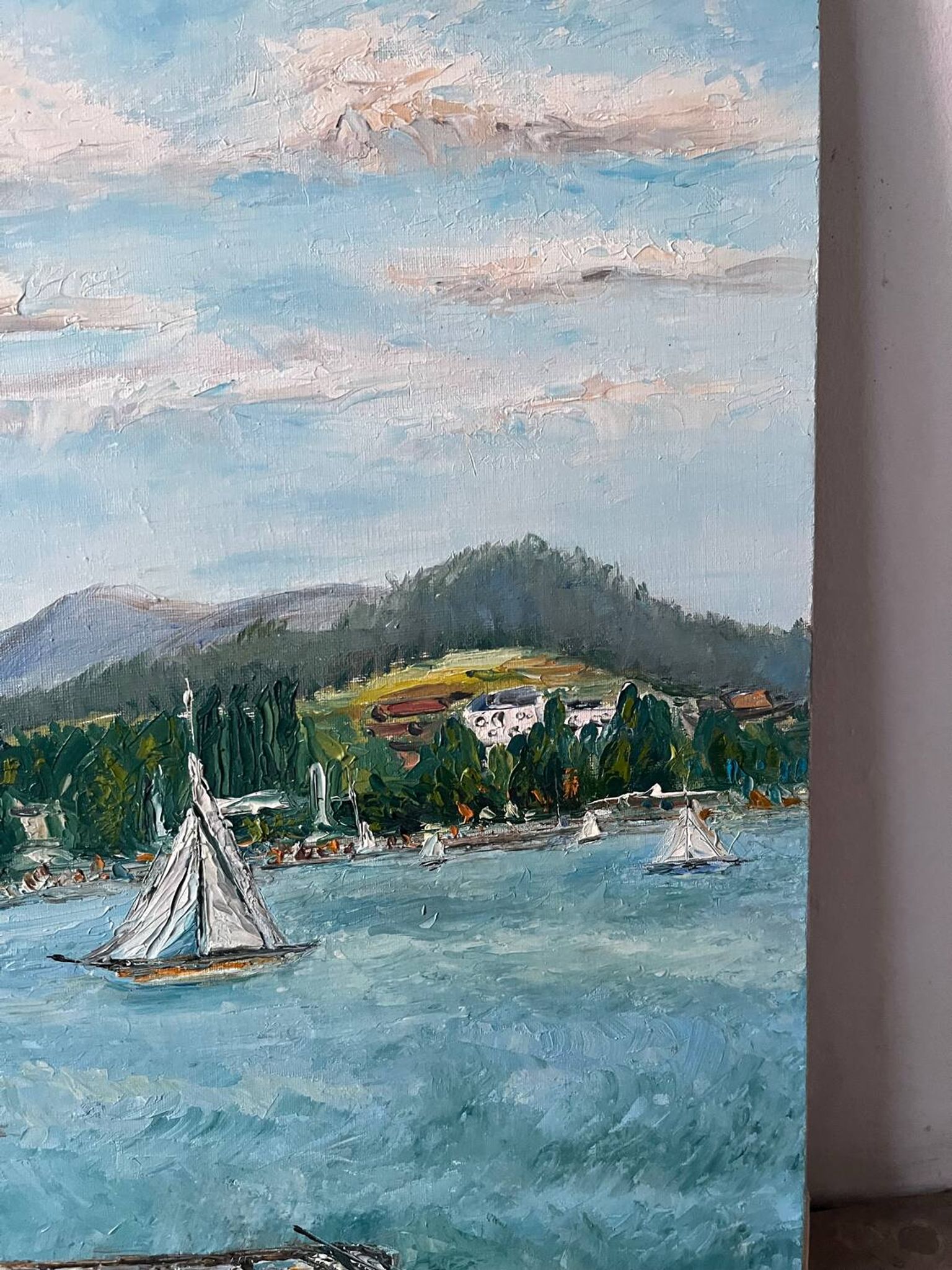 Sailboats on the lake, knife technique