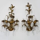 Large (70 cm - 27.55") pair of 3-arm foliage wall sconces