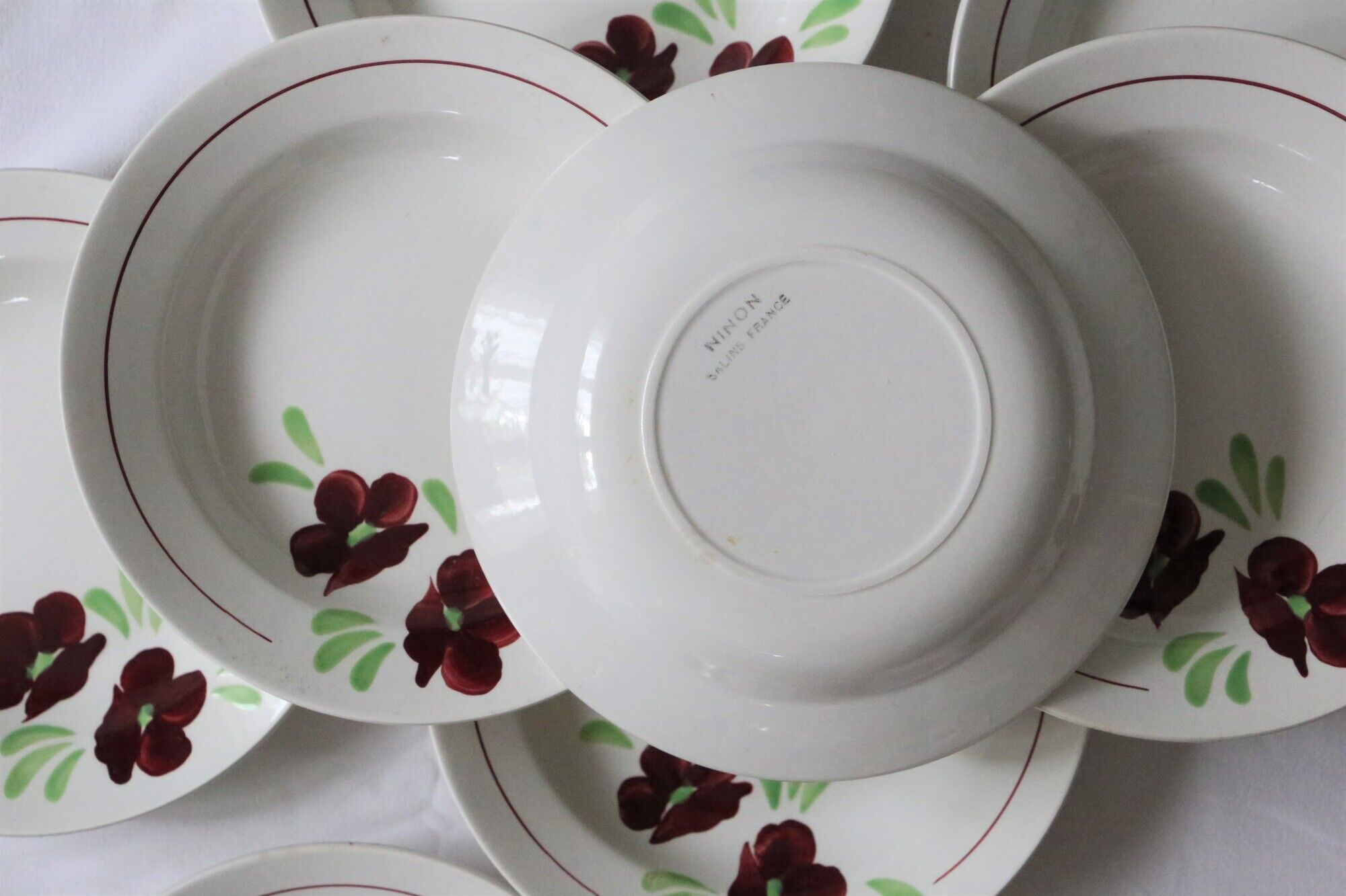 Set of 9 Salins hollow plates, Ninon pattern, French vintage, authentic, rare, countryside
