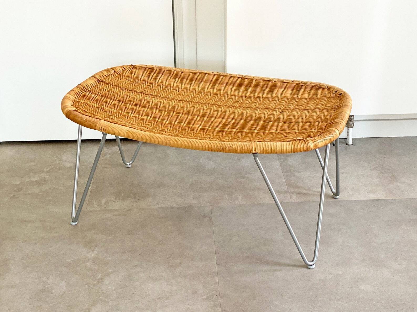 Large vintage rattan / wicker James Irvine ottoman / foot stool / foot rest / bench