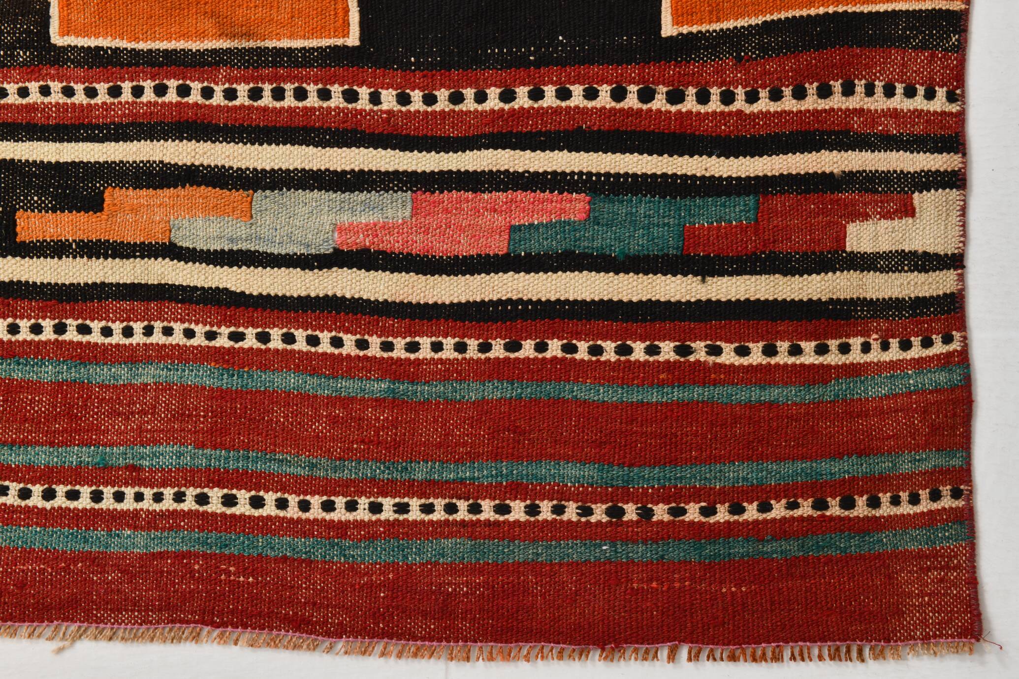 2x13 Green & Red Stair Kilim Runner Rug, 72x387Cm