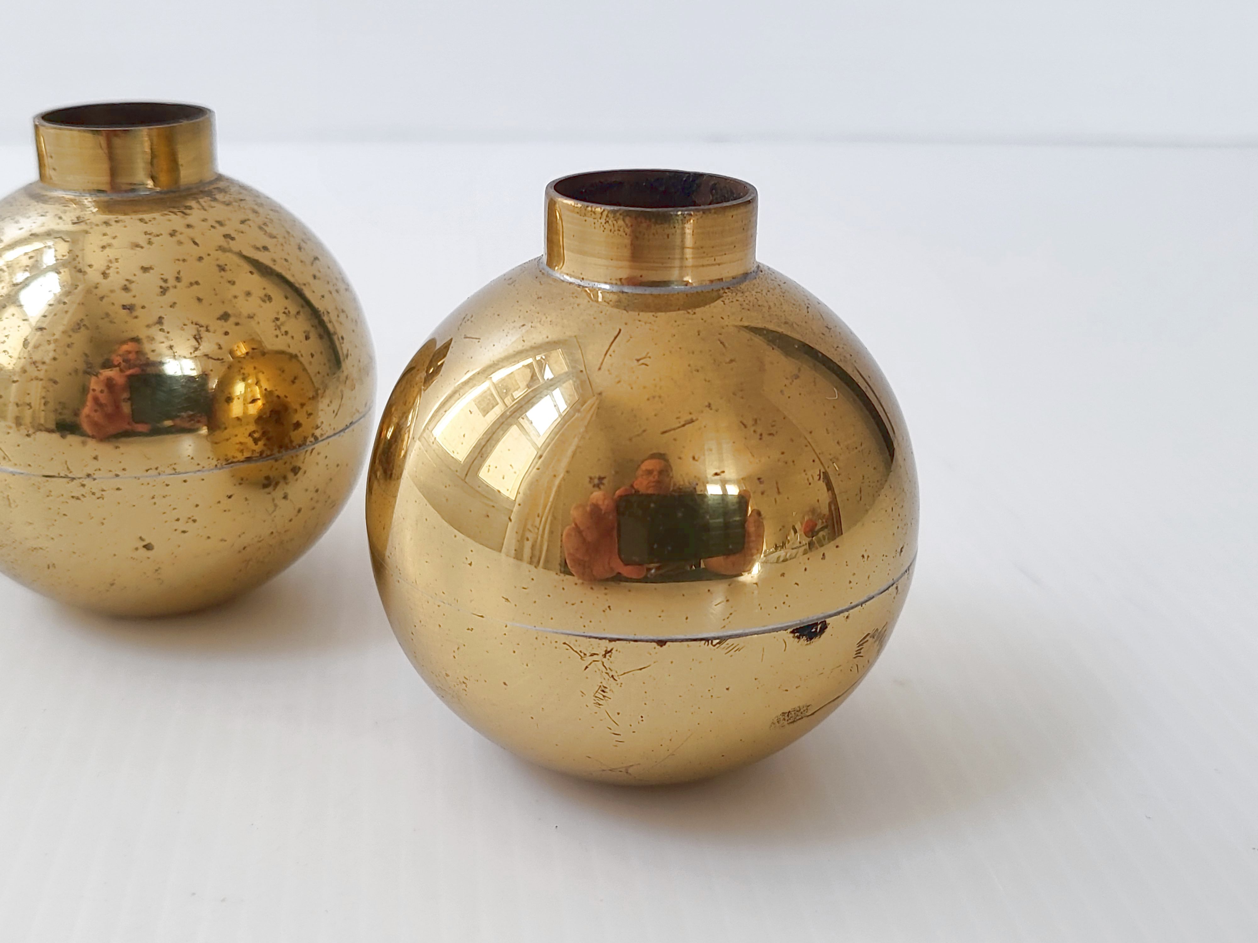 Suite of 3 candle holders in vintage solid brass 1950