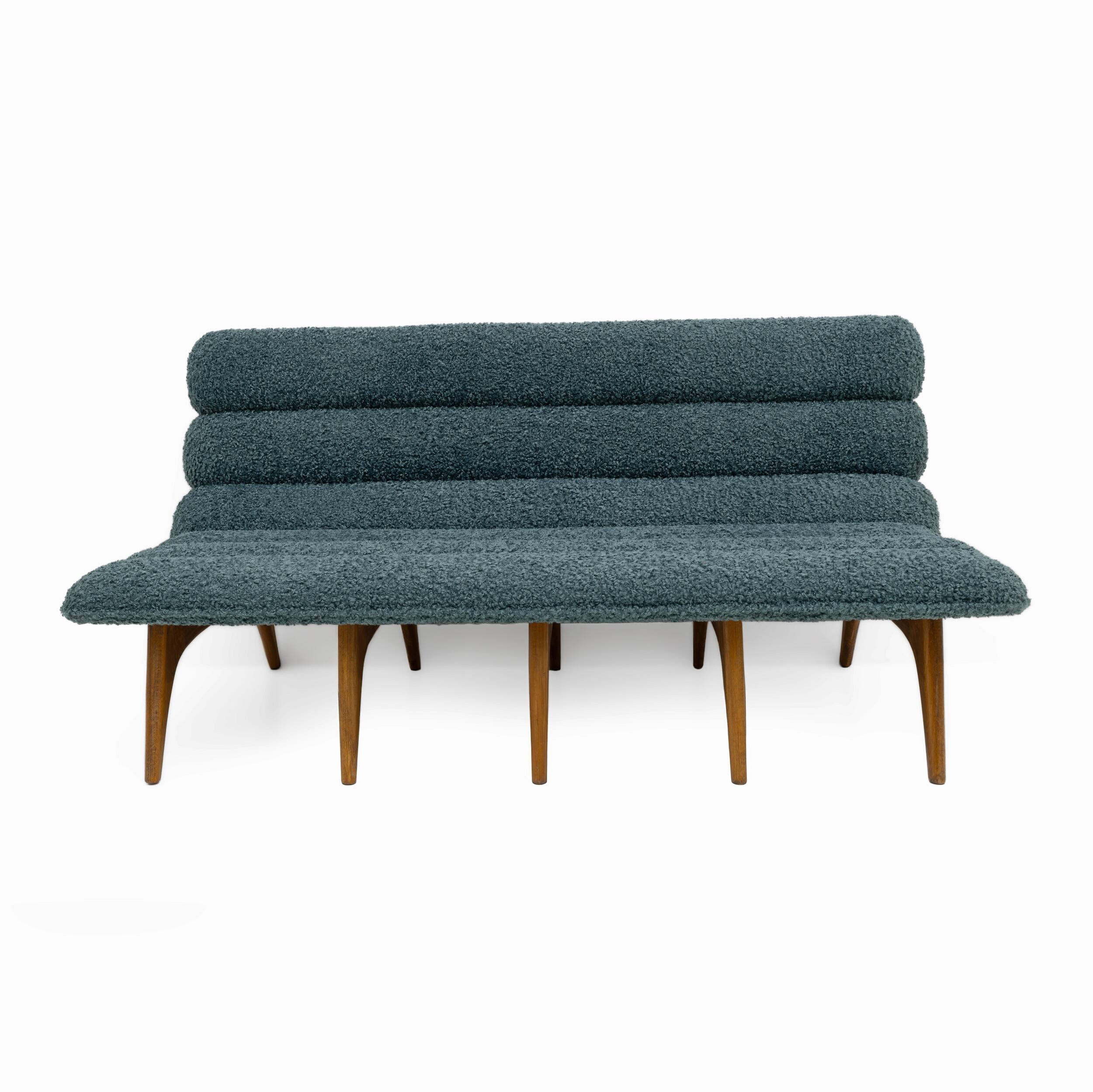 Adrian Pearsall Style Italin Modern Bouclè and Walnut Sofa