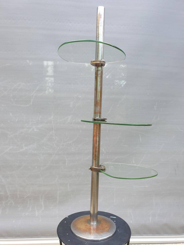 Art Deco chrome brass display 3 glass shelves